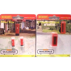 HORNBY Telephone Box and 2 x Pillar Boxes (Letter Boxes)  R8579 & R8580